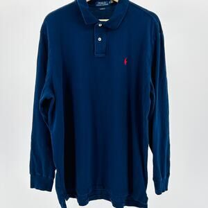 Vintage Y2K Polo Ralph Lauren Navy Blue Cotton Long Sleeve Polo Shirt